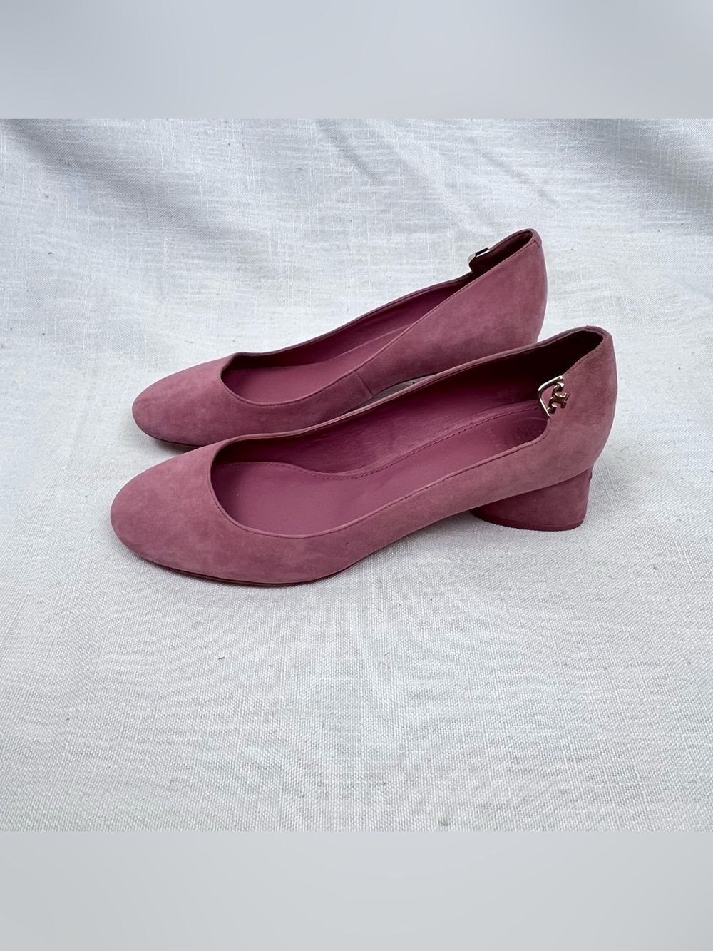 Tory Burch Suede Elizabeth Pink Magno Ballet Style Block Heels Size 8